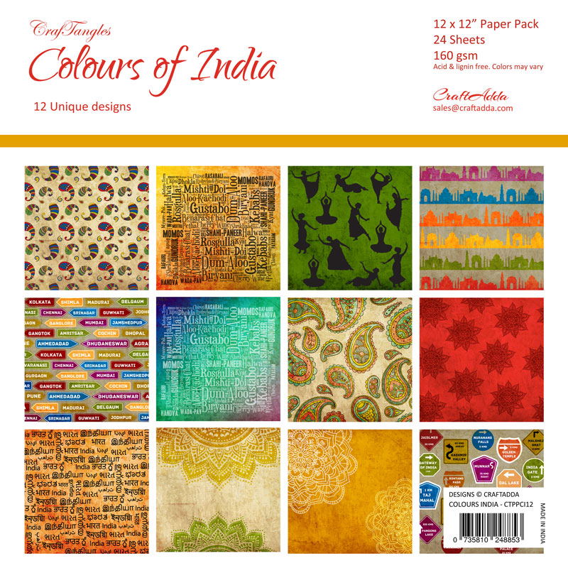 CrafTangles Scrapbook Paper Pack - Colours Of India (12x12) - CrafTangles  - Your tangles with the world of creativity